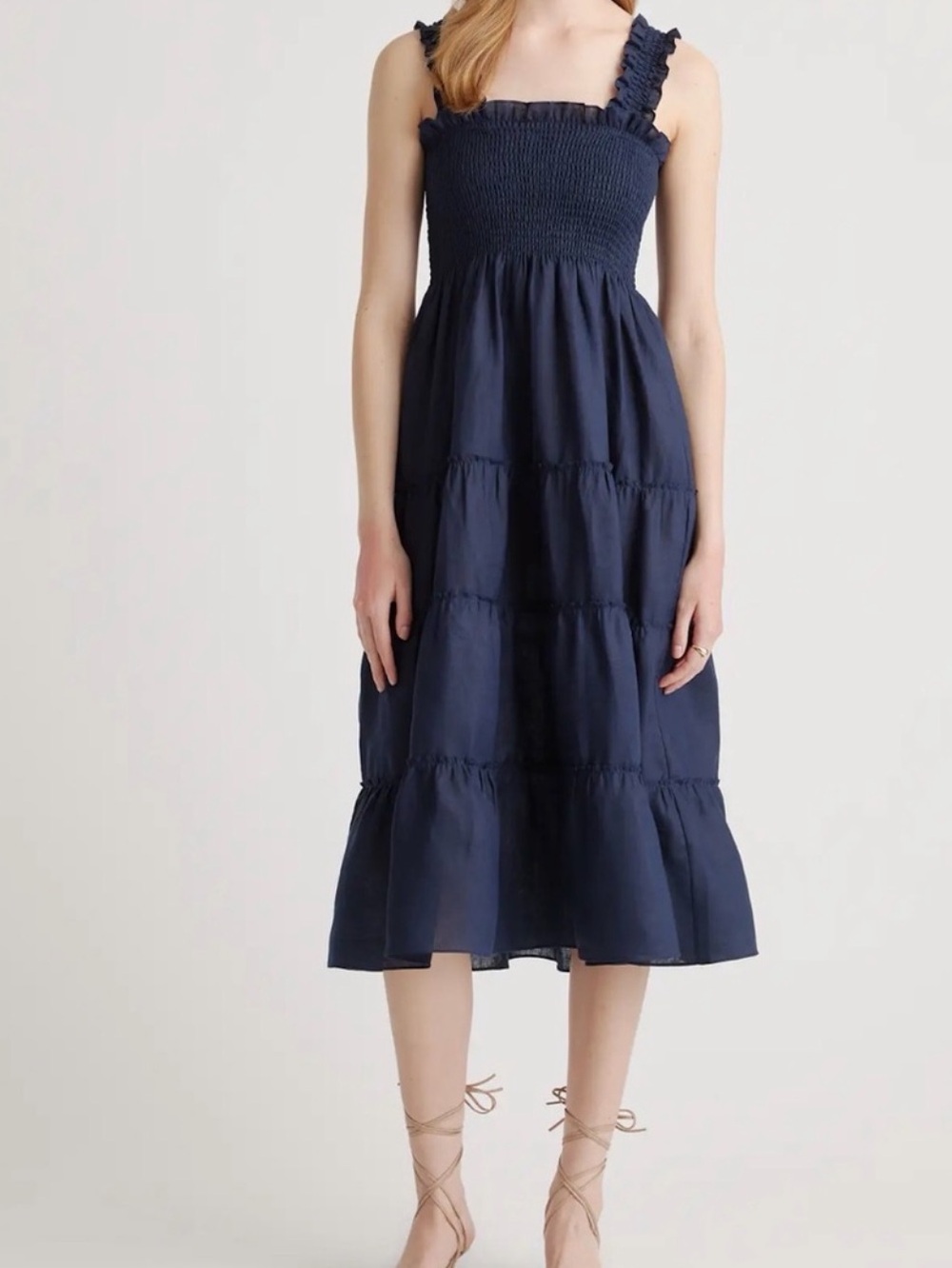 Quince European Linen Smocked
Midi Dress in Deep Navy Size M